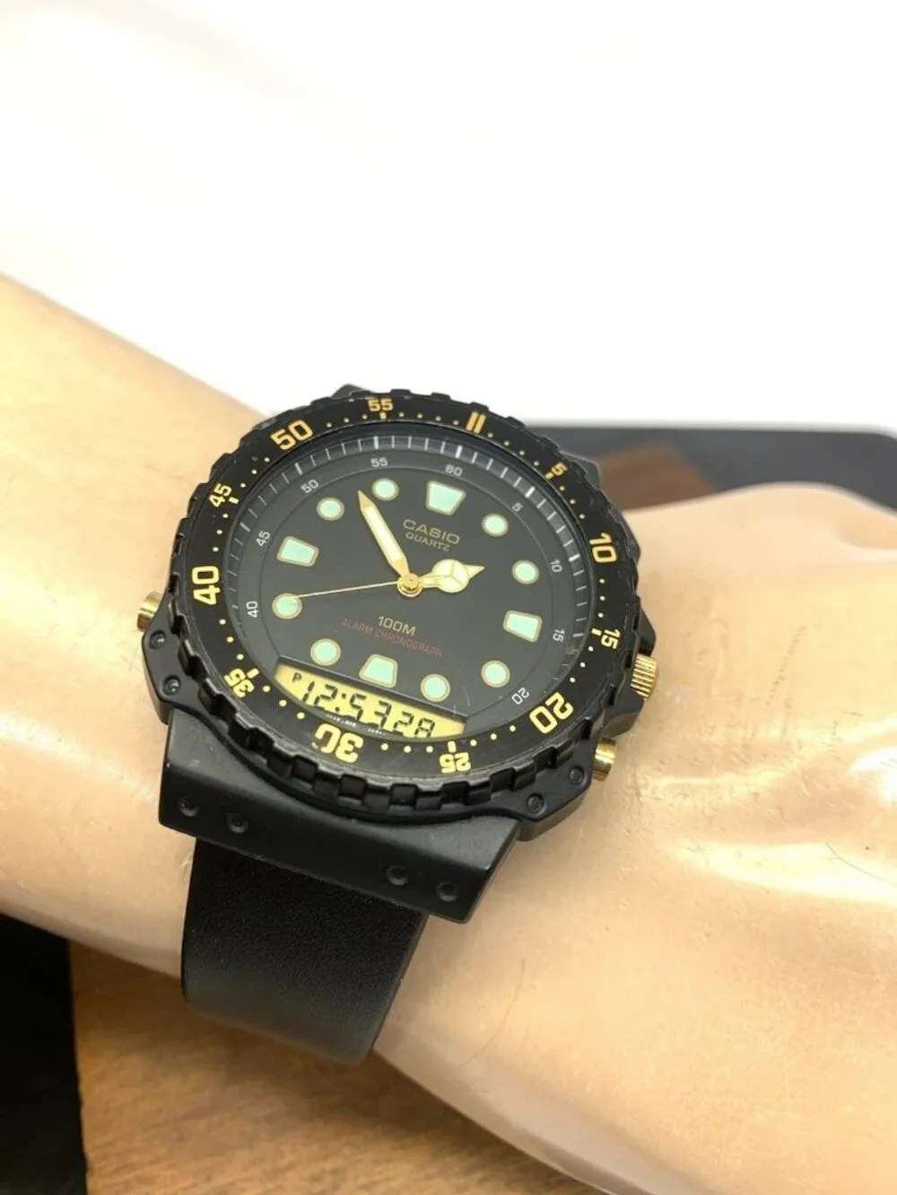 Casio Men's Watch AQ100W Analog Digital Quartz Black Leather Strap 41mm 358